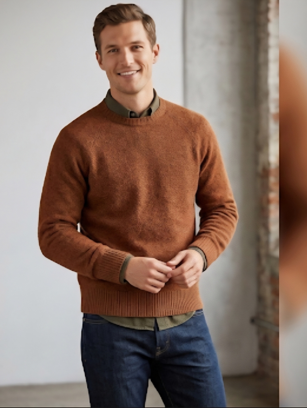J.CREW Men's Brown 100% Lambswool Raglan Crewneck Sweater Size M - Picture 4 of 5
